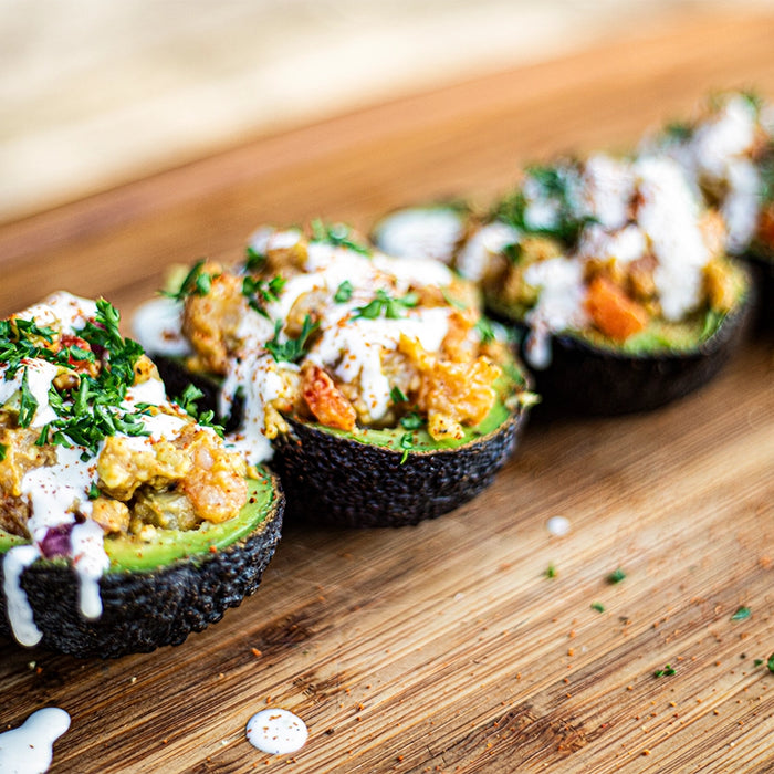 Blackened Cajun Shrimp-Stuffed Avocado Boats with Zesty Lemon Aioli